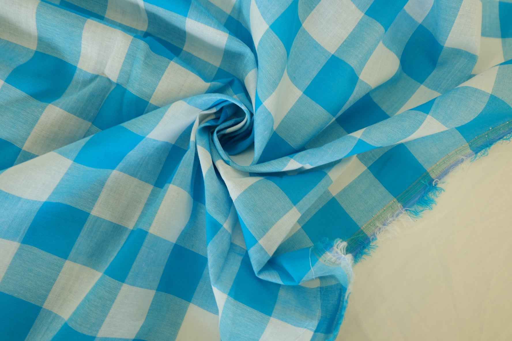 Lake Blue Yarn-Dyed Gingham Lightweight Cotton Fabric – 2.2 yd