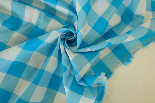 Lake Blue Yarn-Dyed Gingham Lightweight Cotton Fabric – 2.2 yd