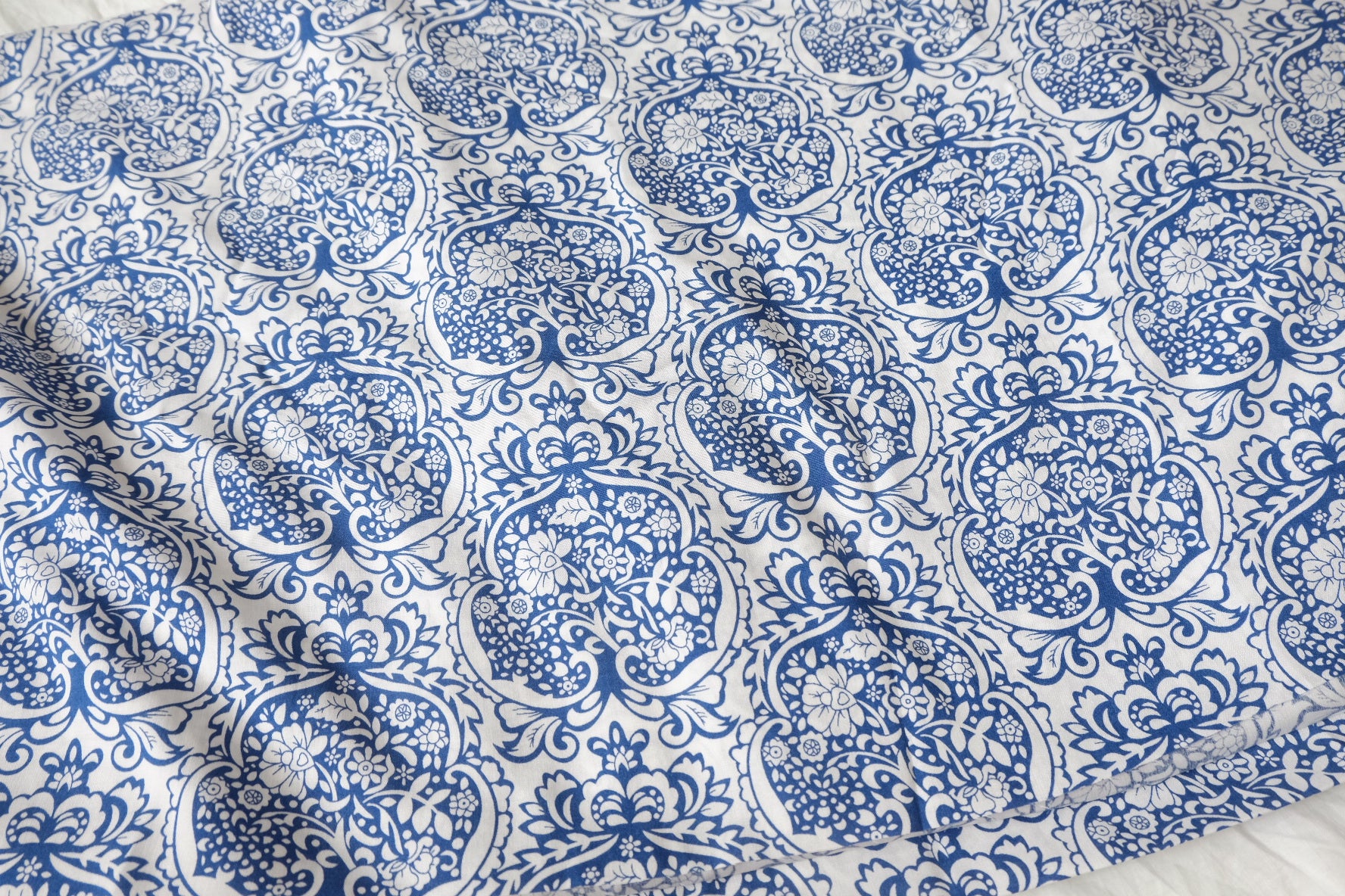 Blue & White Ornamental Tencel Cotton, 1.64 Yards
