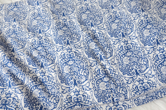 Blue & White Ornamental Tencel Cotton, 1.64 Yards