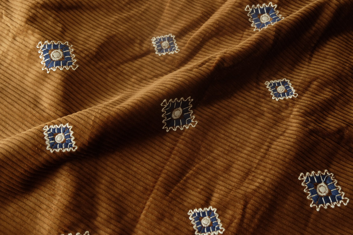 Embroidered Caramel Cotton Corduroy – 1.1 yd