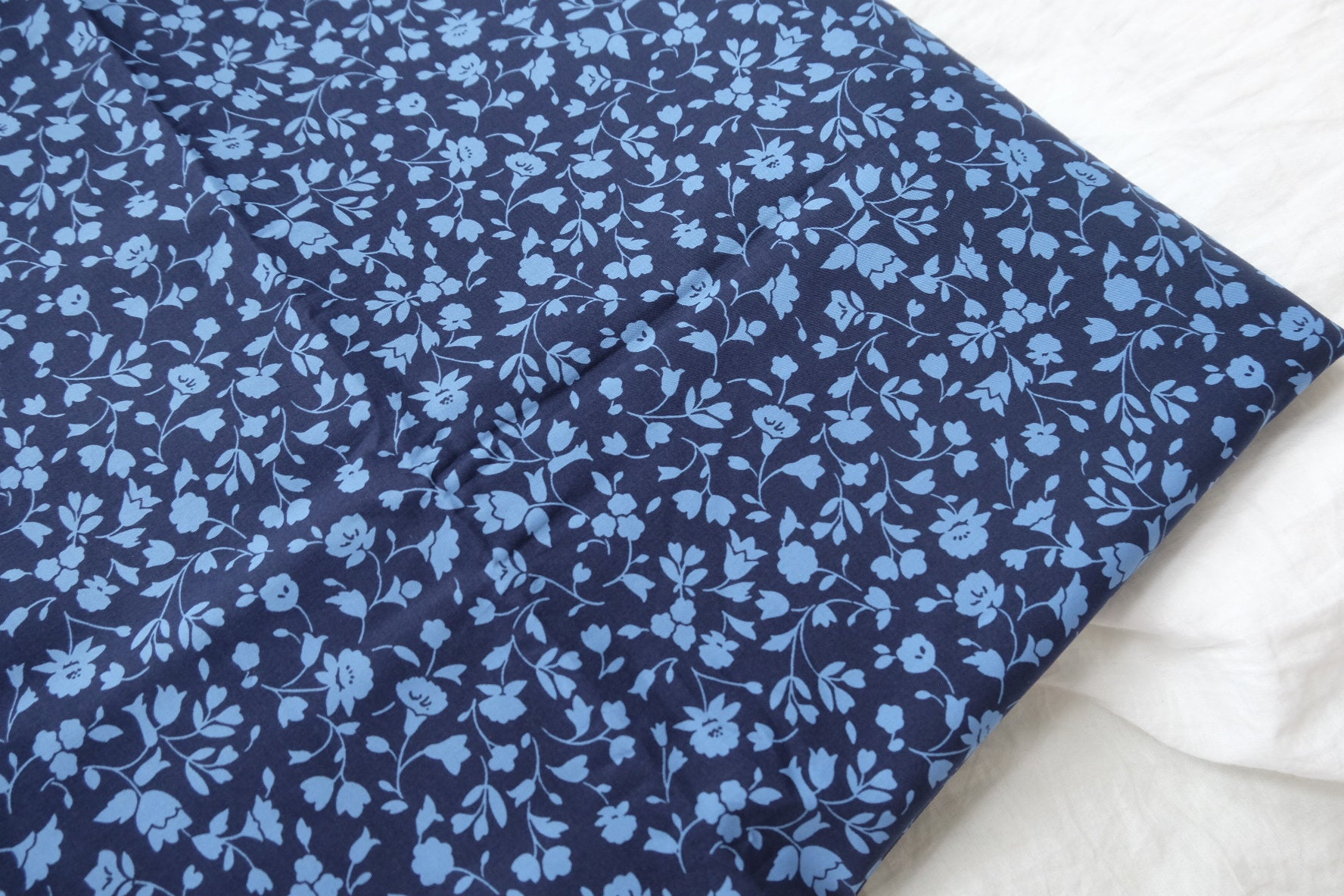Blue Vine Floral Silky Cotton Lawn Fabric - 2.19 yd