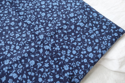 Blue Vine Floral Silky Cotton Lawn Fabric - 2.19 yd