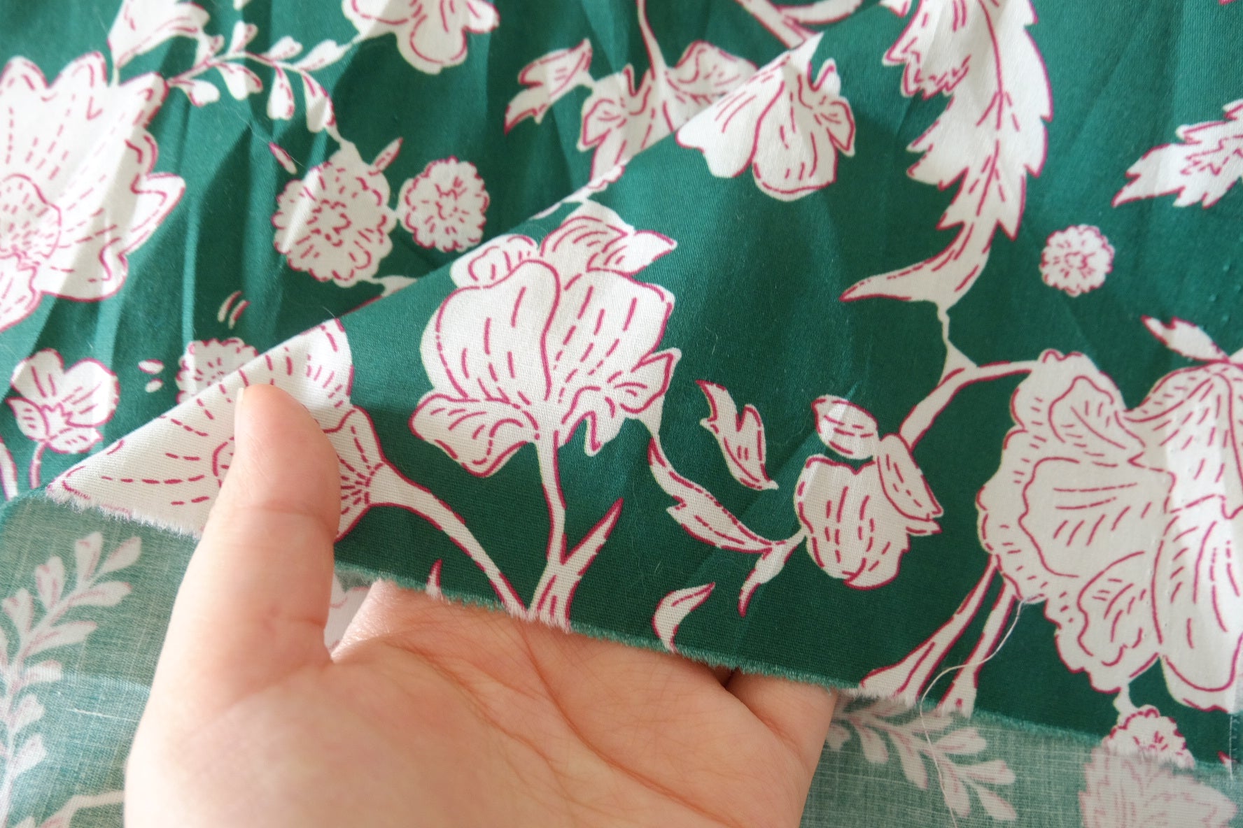 Dark Green Botanical Floral Cotton Poplin Fabric – 2.4 yd