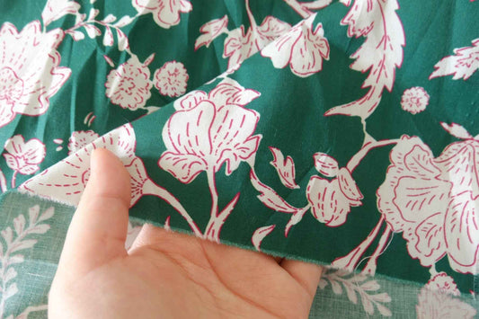 Dark Green Botanical Floral Cotton Poplin Fabric – 2.4 yd