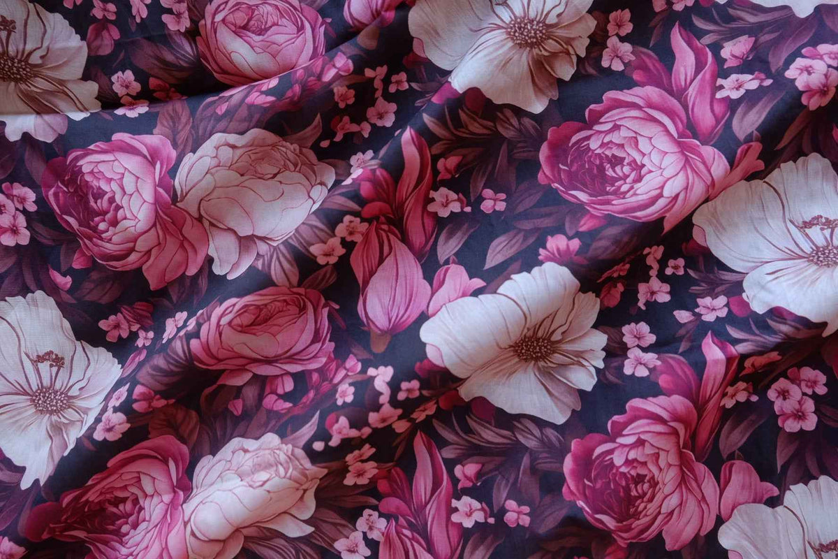 Midnight Rose Garden Cotton Lawn Fabric – 3.06 yd