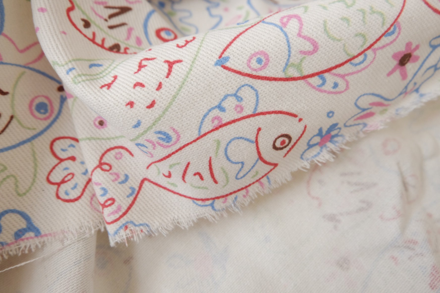 Playful Fish Print Cotton Twill Fabric, 2.19 Yards