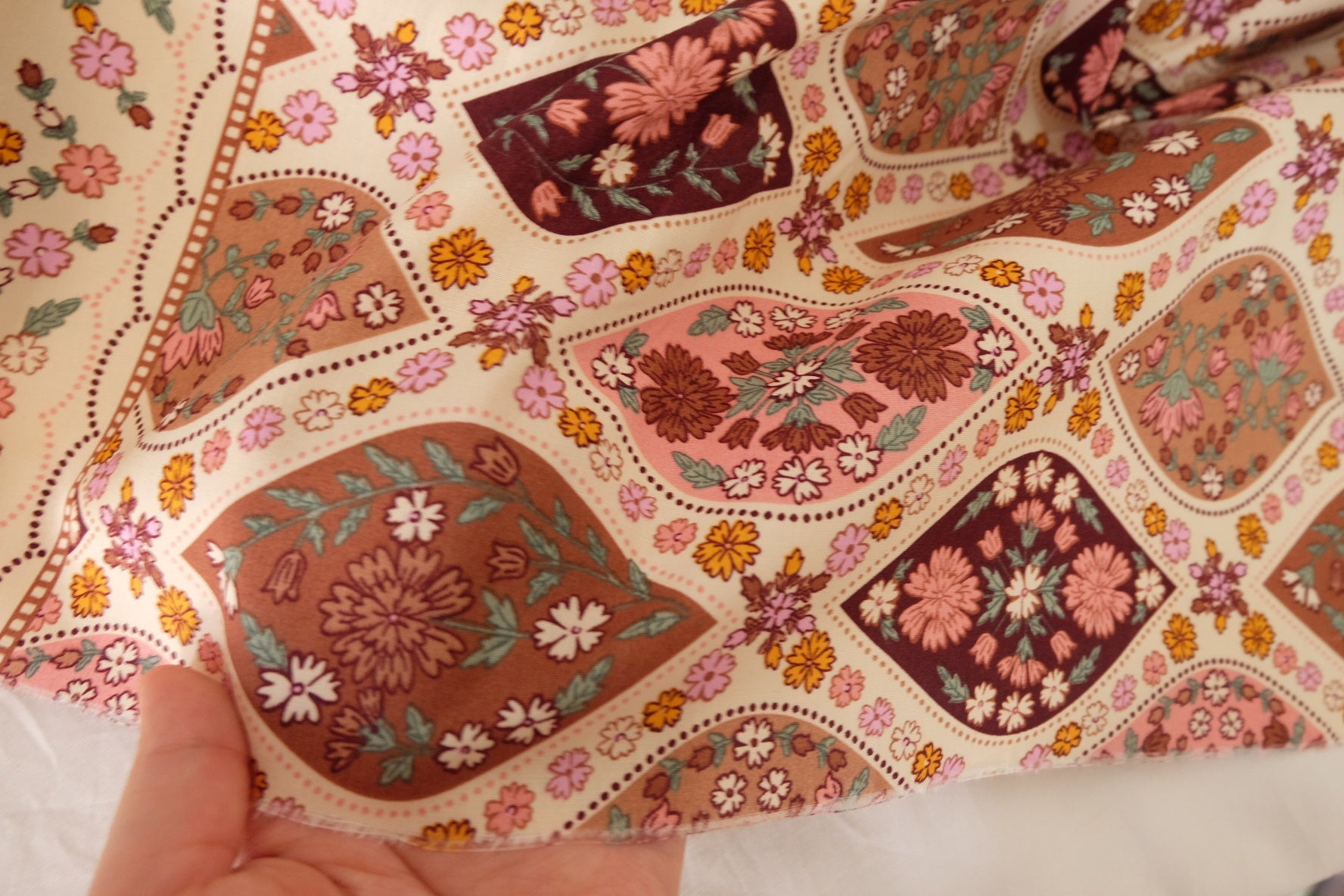Vintage Floral Tile Cotton Poplin Fabric – 2.2 yd