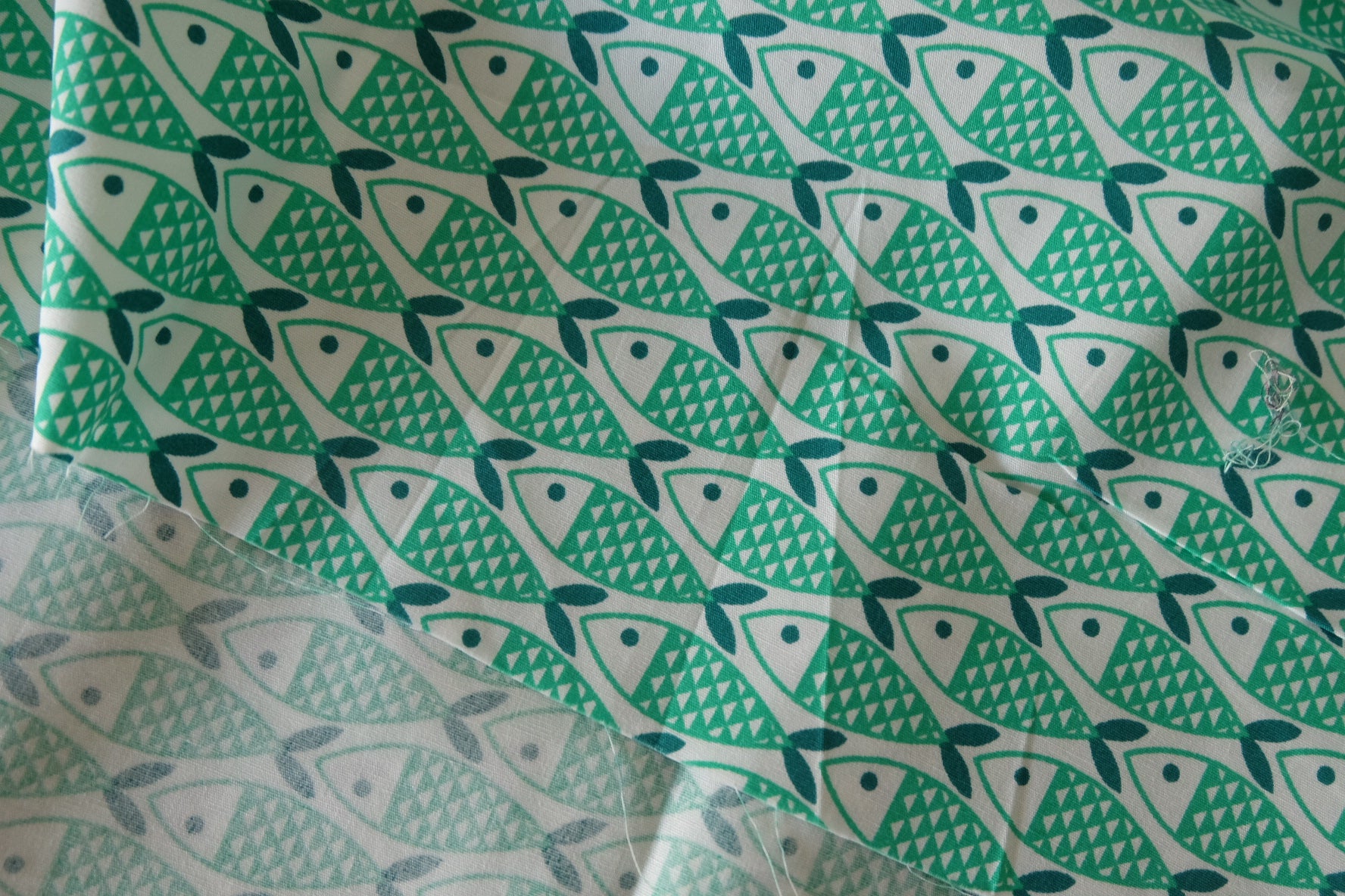 Mint Sardine Print Cotton Poplin Fabric – 2.2 yd