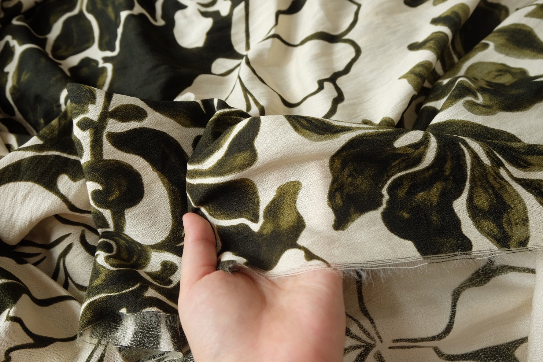 Olive Floral Lyocell Linen Blend Fabric, Soft & Drapey, 1.6 Yards