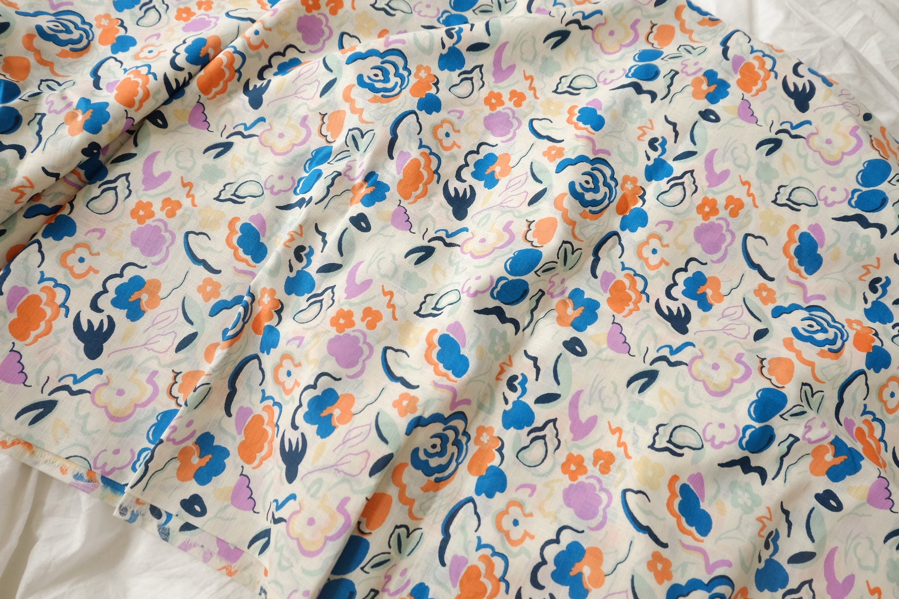 Nordic-Style Floral Slub Cotton in Cream — 1.64 Yards