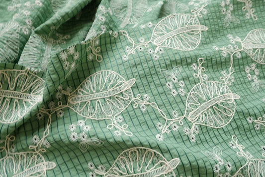 Green Bubble Texture Embroidered Fabric with Cotton Thread Openwork, Soft Airy Dress Weight, 2.19 Yards