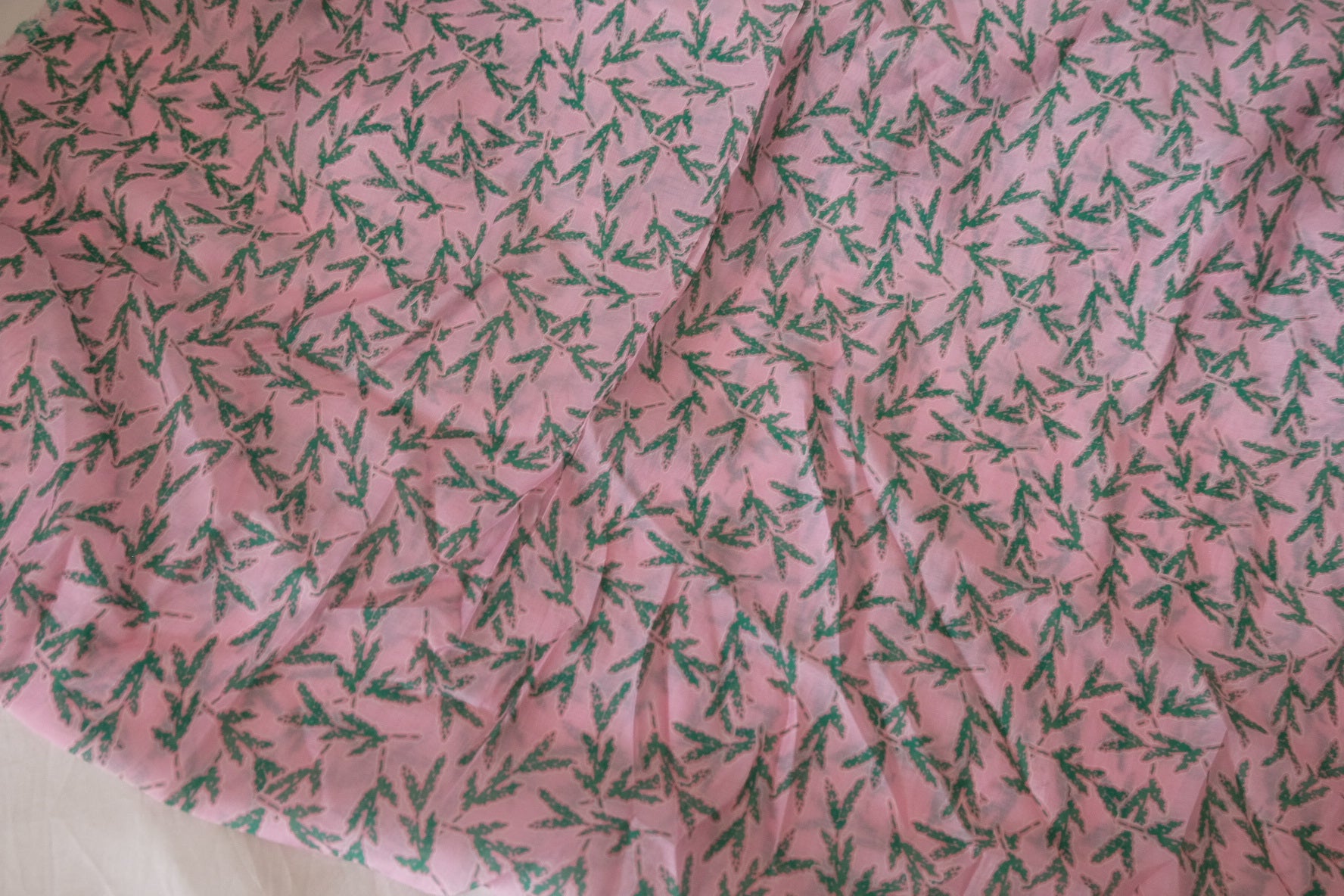 Pink Leaf Print Tencel Nylon Blend Fabric – 3.3 yd
