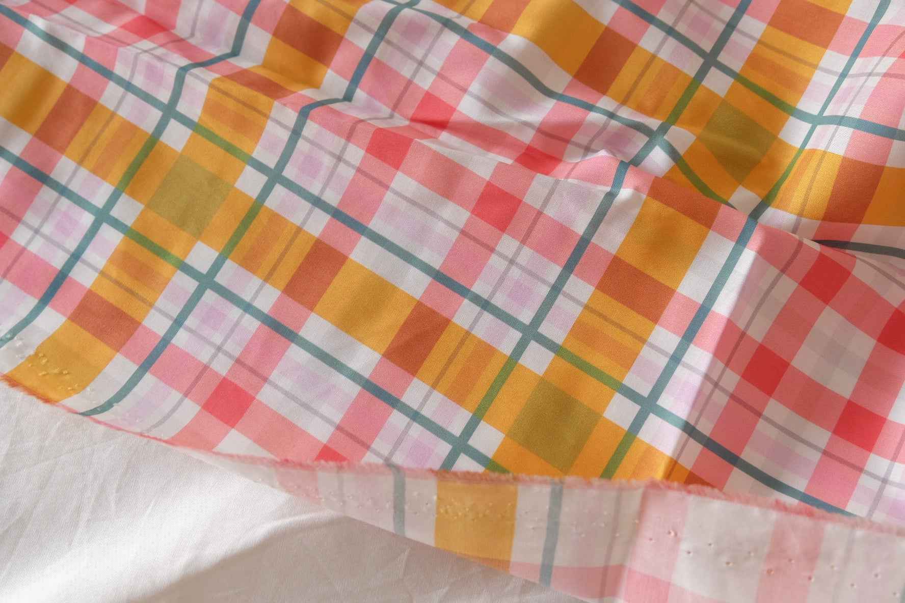 Warm Sunset Plaid Cotton Lawn Fabric – 3.9 yd