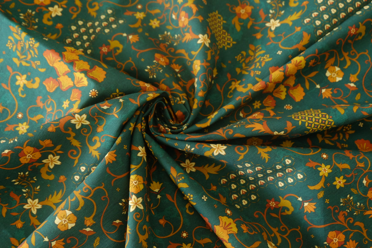 Teal Amber Botanical Cotton – 1.6 yd