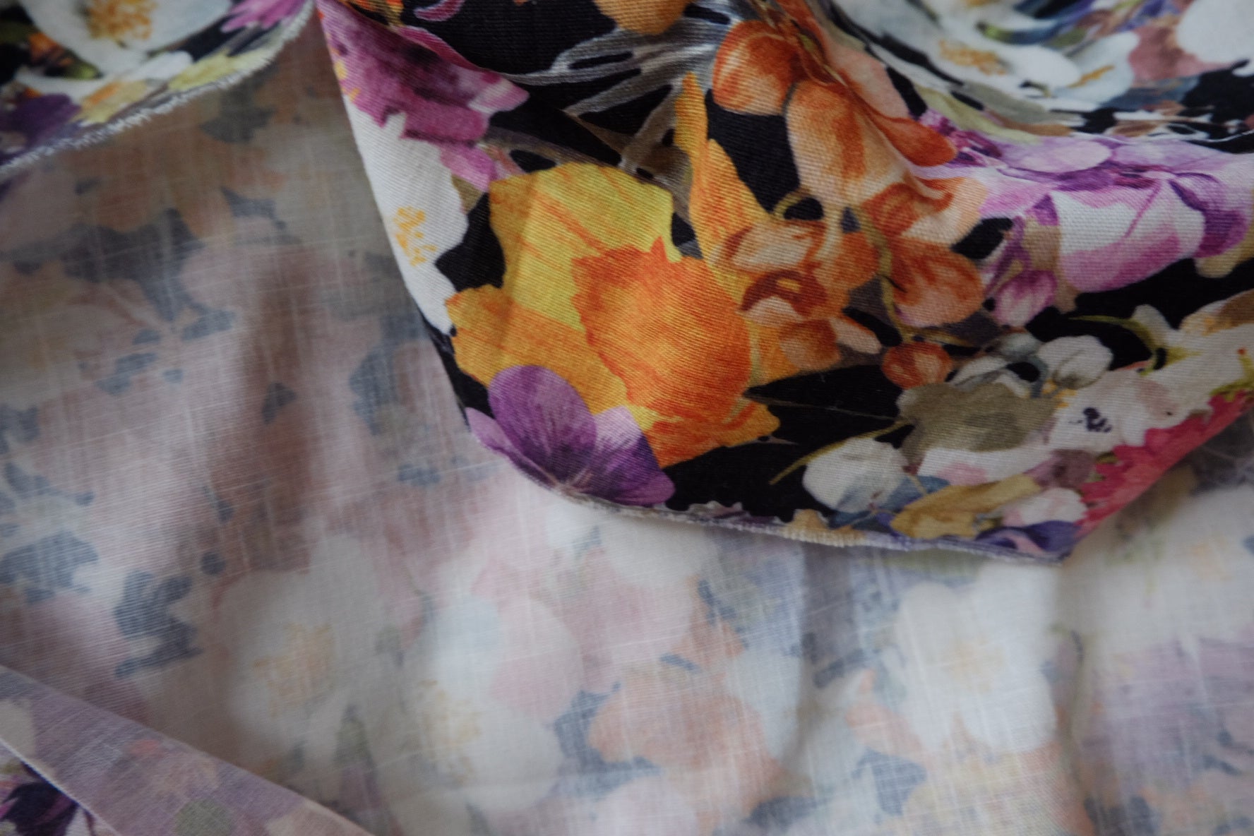 Dramatic Floral Border Linen-Cotton Fabric — 1.64 yd