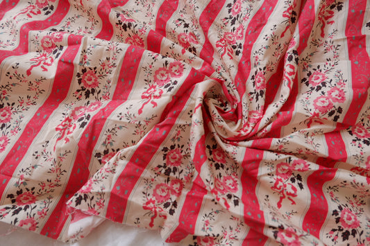 Vintage Red Floral Stripe Cotton Poplin — 1.97 yd