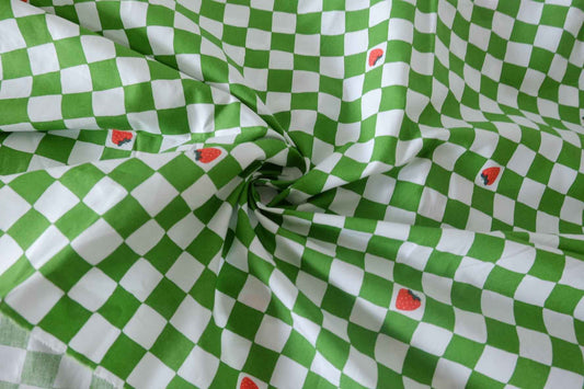 Strawberry Checkerboard Cotton Poplin Fabric – 2.2 yd