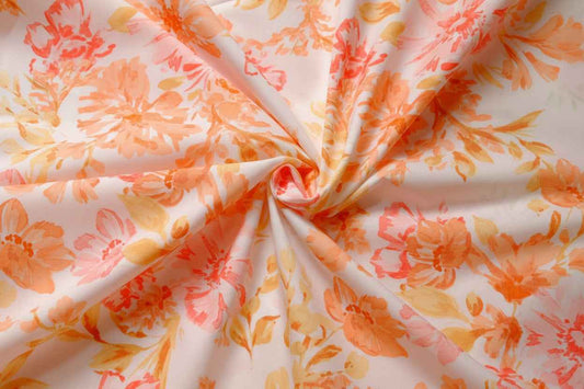Peach Blossom Cotton Poplin Fabric, Crisp Summer Dress Weight, 3.28 Yards
