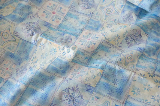 Blue Mosaic Patchwork Lyocell Linen Fabric, 1.64 Yards