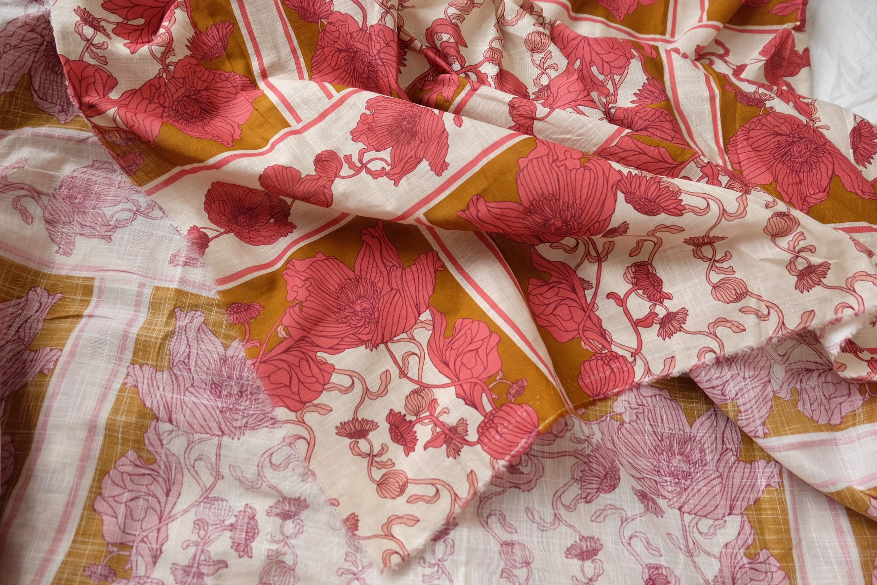 Framed Floral Cotton Linen Fabric – Soft Lightweight Fabric (2.3/3.28 yards)