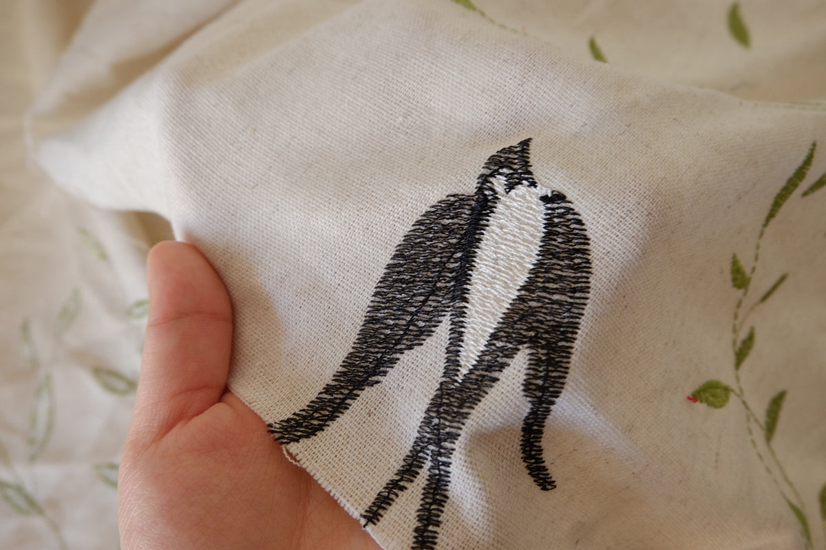 Swallows & Willow Branches Embroidered Cotton Linen – 1.64 yd