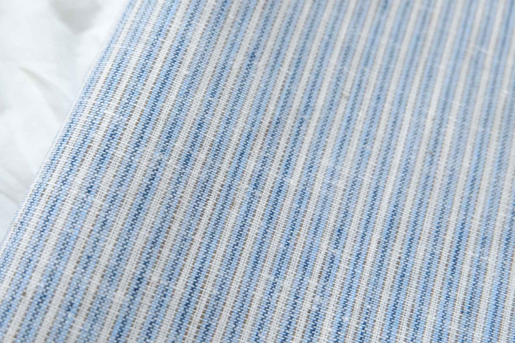 Blue Stripe Ramie Cotton Linen Fabric, Crisp Summer Weight for Tops and Shorts, 2.19 Yards