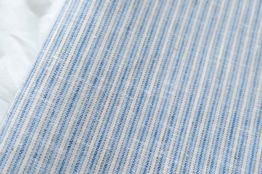 Blue Stripe Ramie Cotton Linen Fabric, Crisp Summer Weight for Tops and Shorts, 2.19 Yards