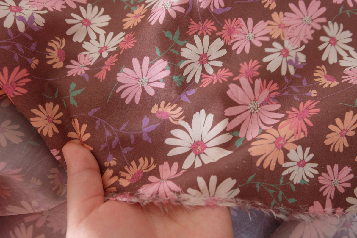 Chocolate Daisy Garden – Silky Cotton Lawn – 3.3 yd