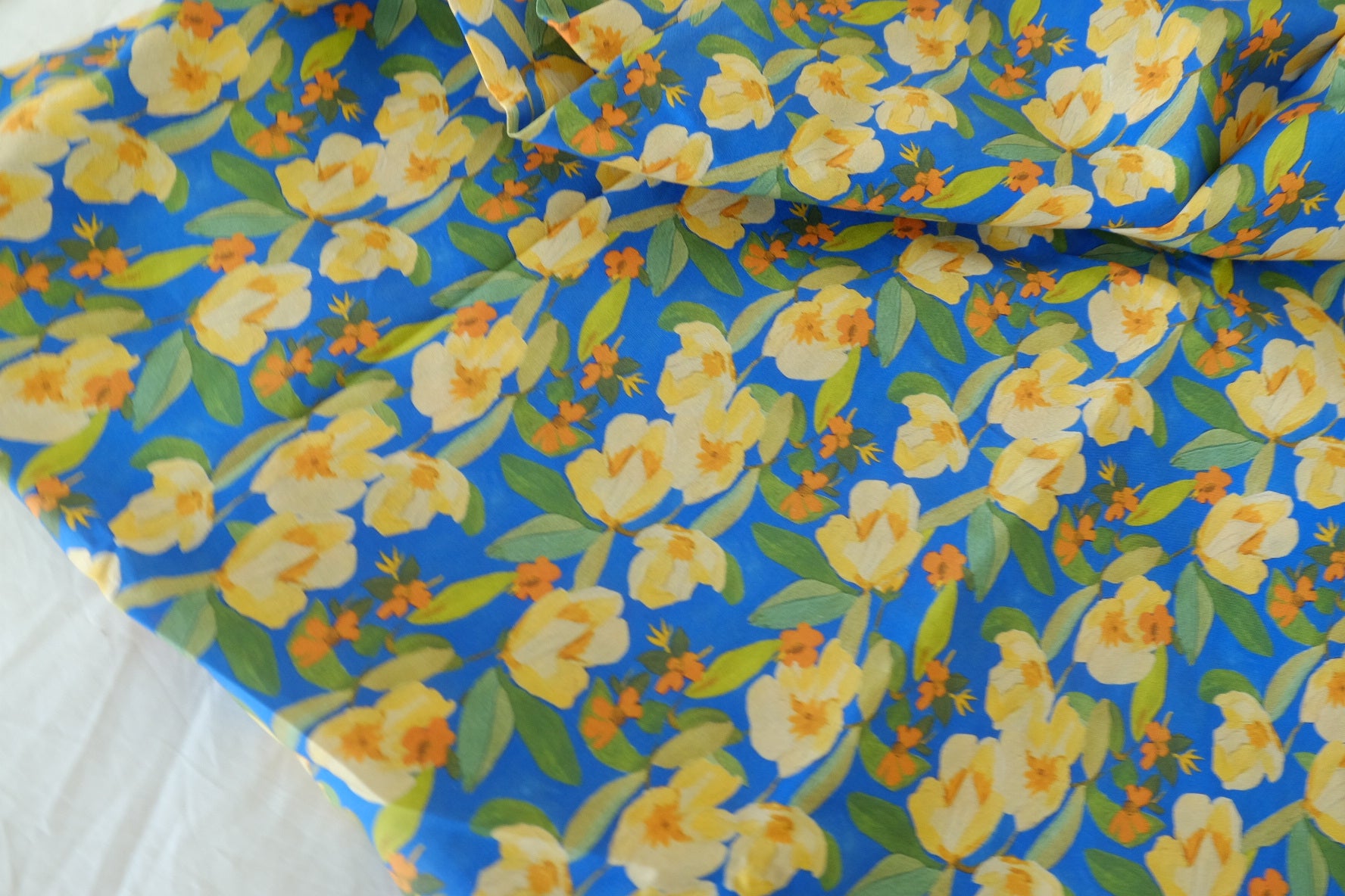 Blue Yellow Floral Cotton Lawn Fabric – 2.2 yd