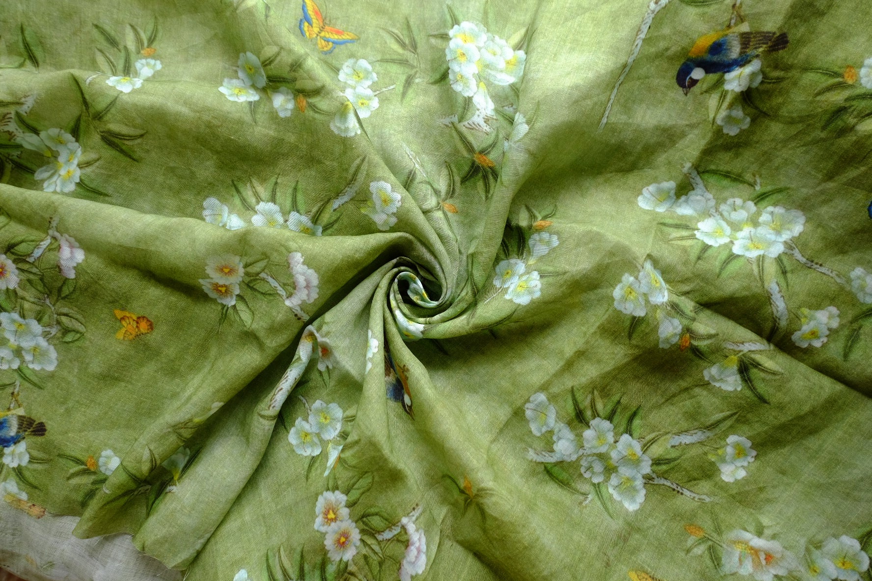 Olive Bird & Blossom Pure Ramie – 3.0 yd