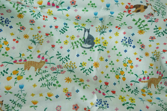 Cat & Wildflower Cotton Twill Fabric – 2.2 yd