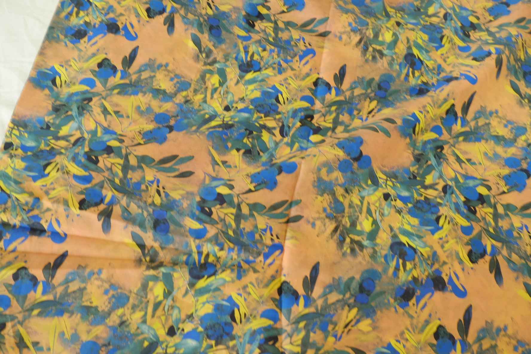 Painterly Blue Floral Cotton Poplin Fabric – 1.6 yd