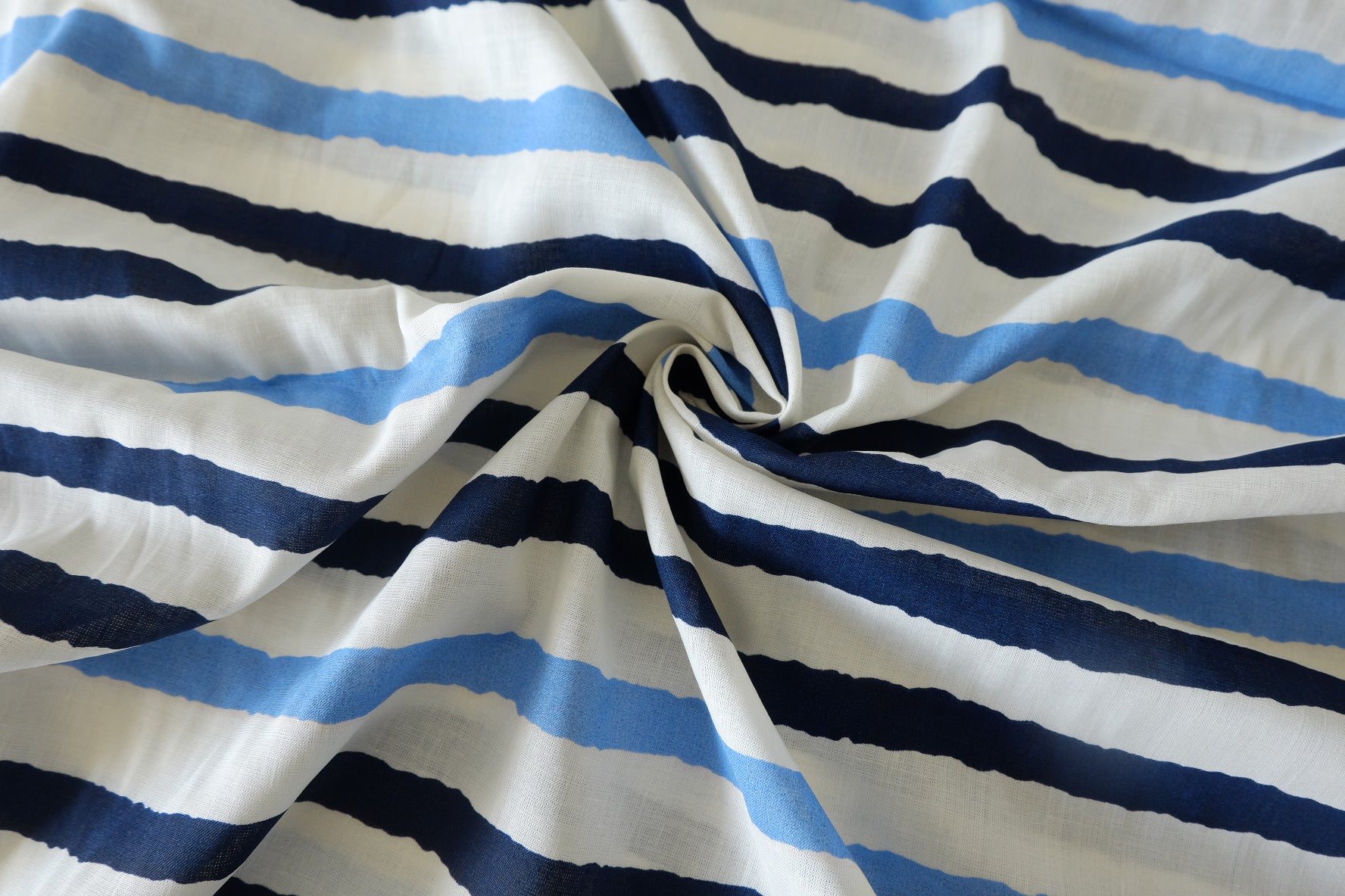 Painted Blue Stripe Pure Ramie Fabric, 2.19 Yards