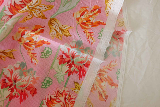 Pink Botanical Garden Silky Cotton Lawn Fabric | Vintage Floral Dressmaking Cotton – 3.06 yd