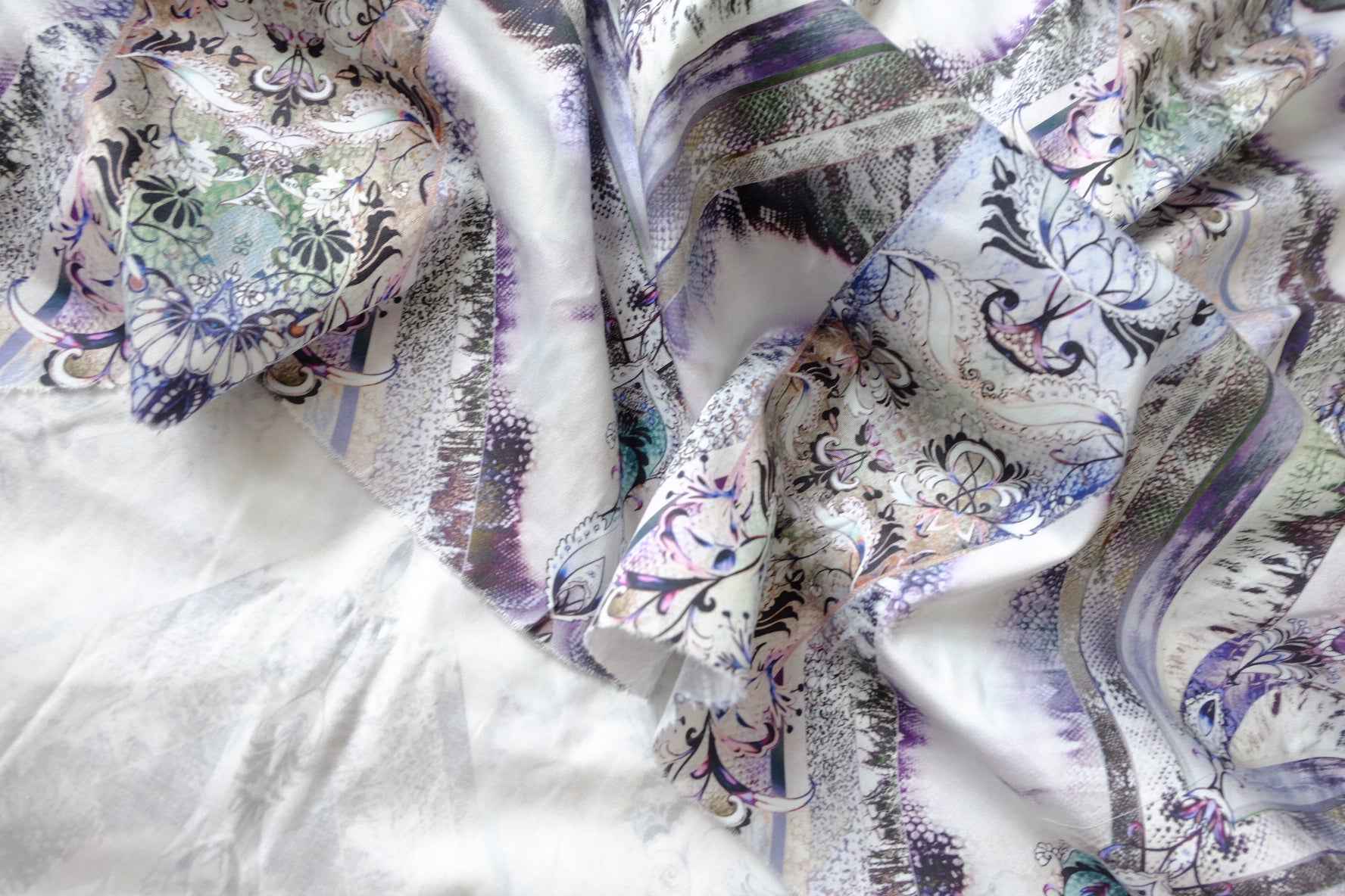 Lavender Grey Printed Cotton Linen — 1.64 yd Piece