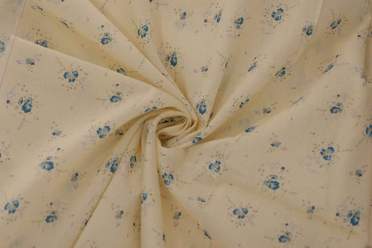 Cream Blue Floral Ramie Cotton Twill – 2.2 yd