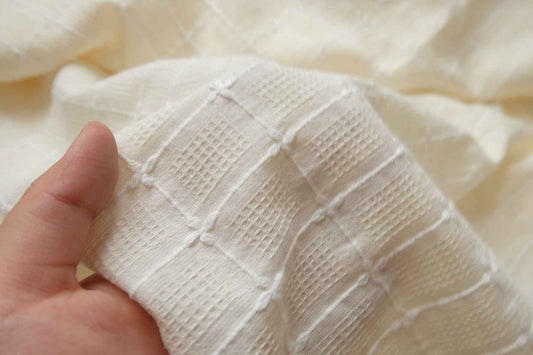 Heavy Embroidered Waffle Jacquard Cotton Linen Blend Fabric, Structured Jacket Weight, 2.19 Yards