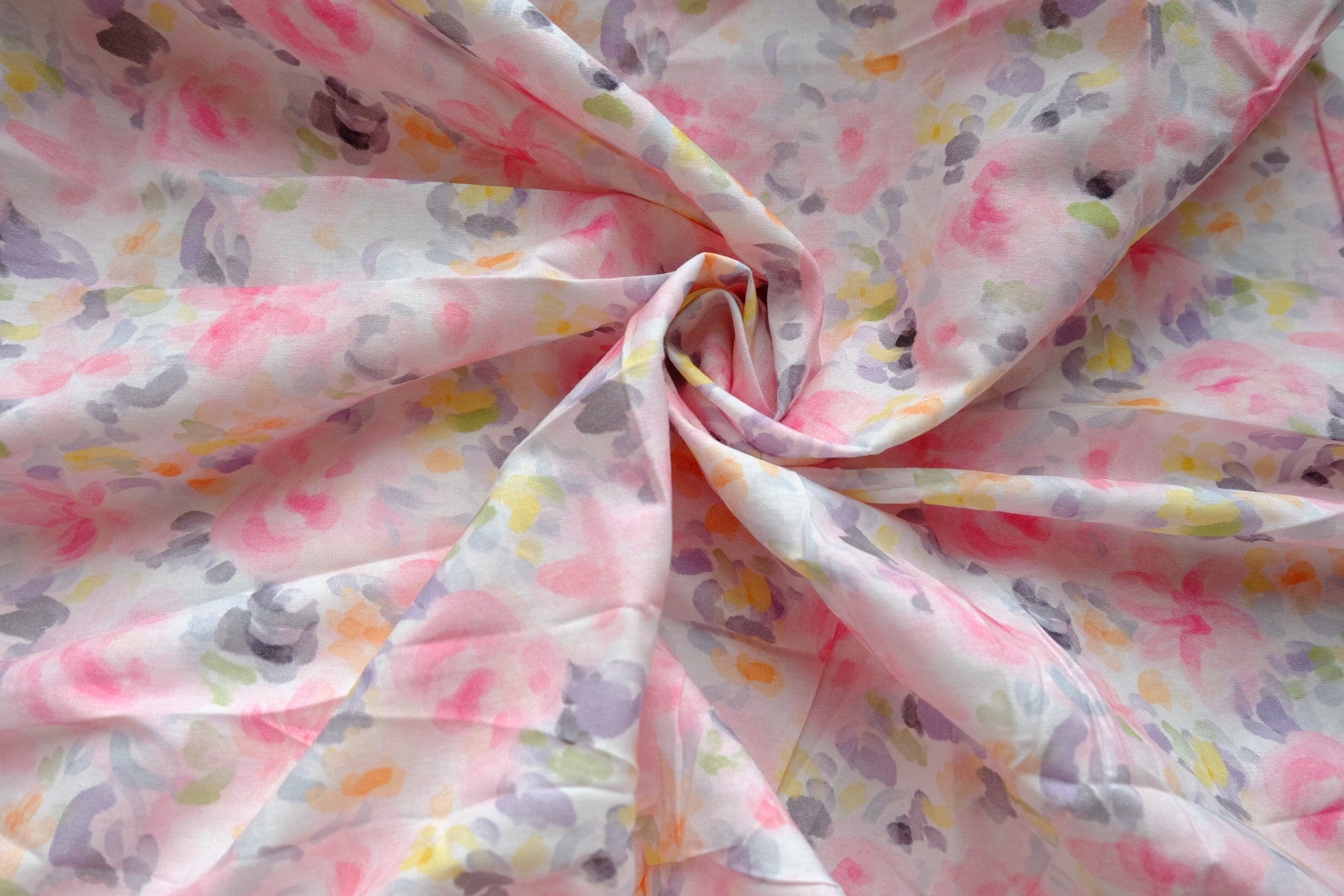 Soft Pastel Watercolor Floral Cotton Fabric - 3.8 yd