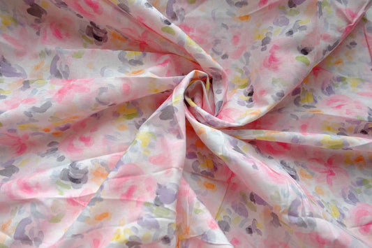 Soft Pastel Watercolor Floral Cotton Fabric - 3.8 yd