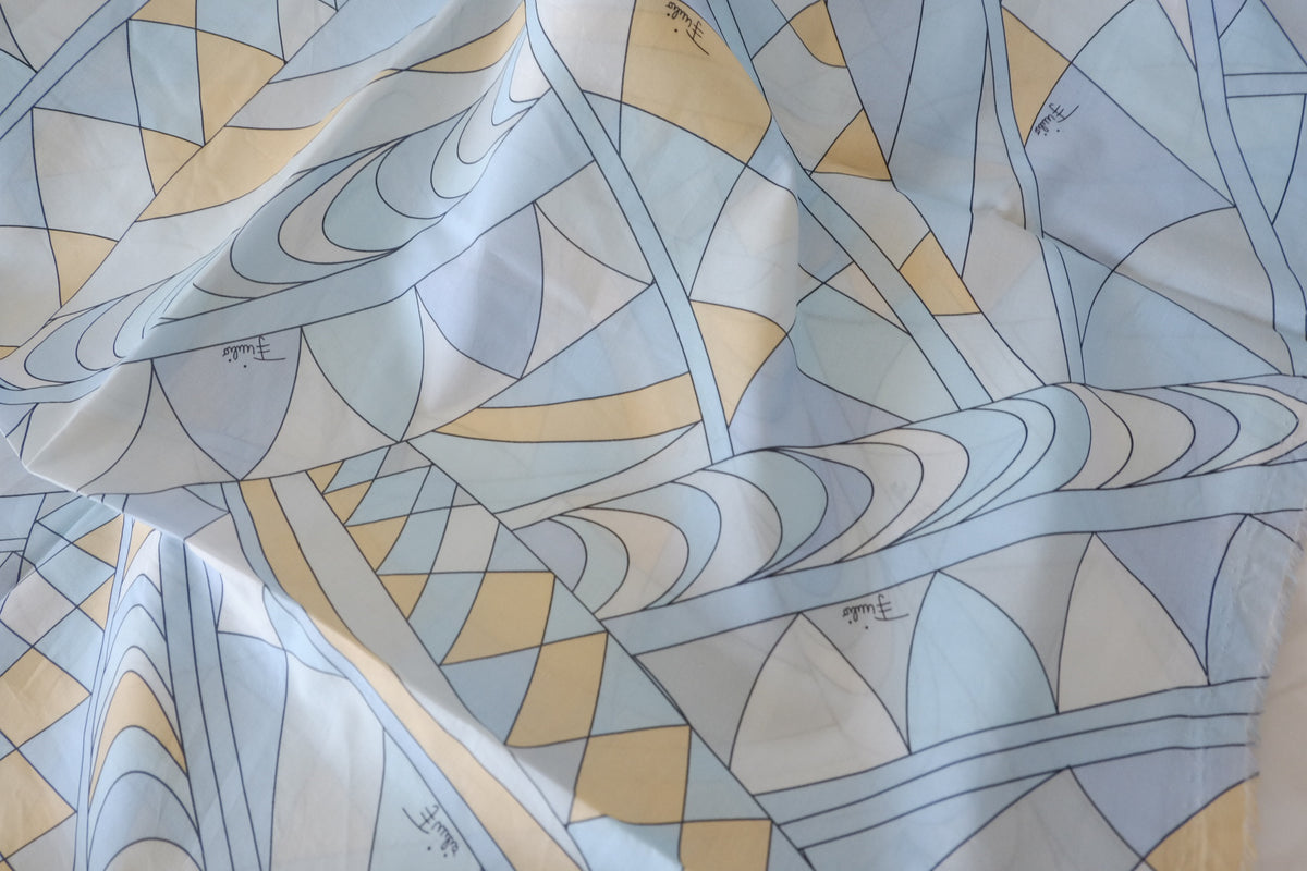 Powder Blue Abstract Silk-Scarf Print Cotton Lawn – 2.19 yd
