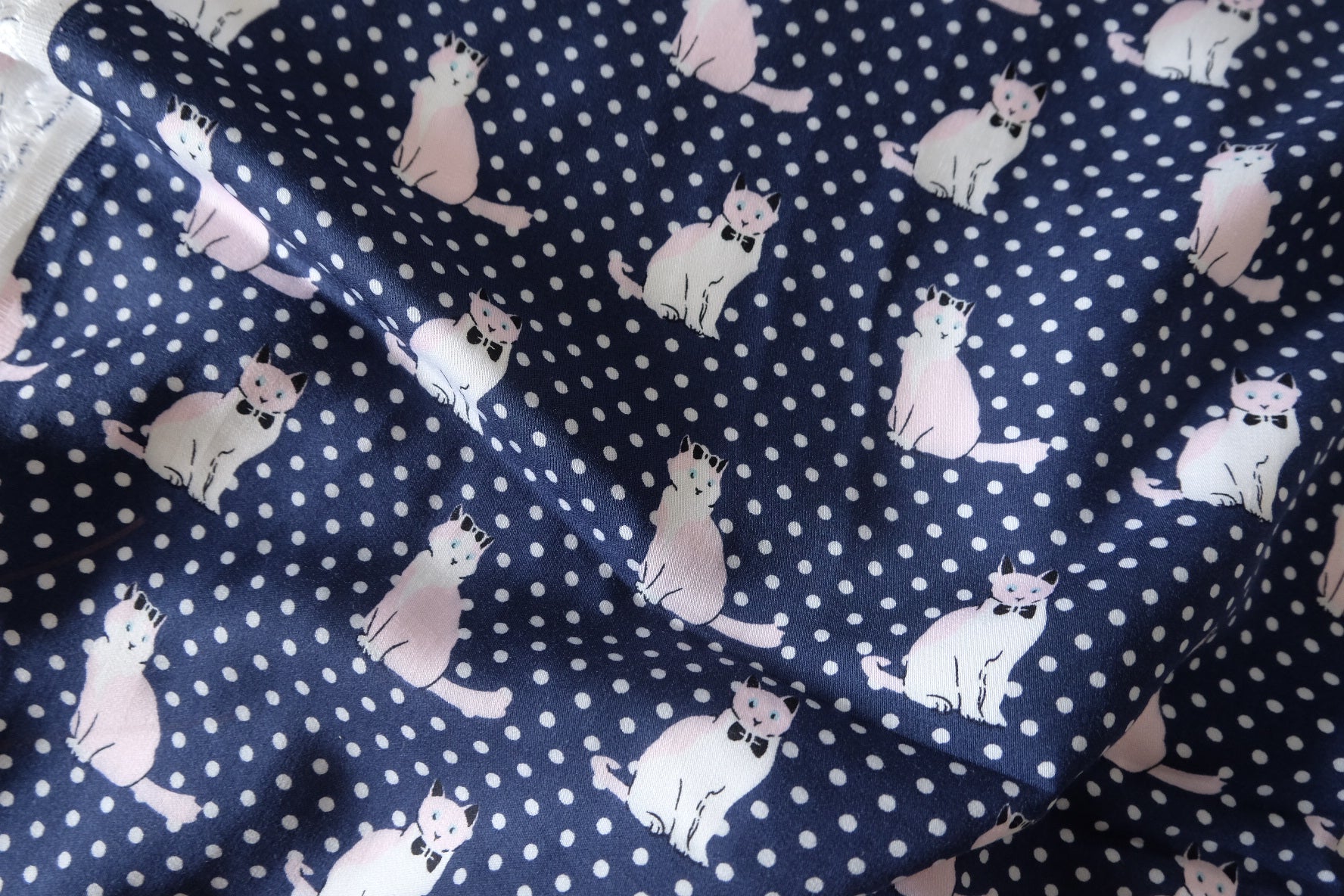 Navy Polka Dot Cat Soft Cotton Fabric – 2.73 yd