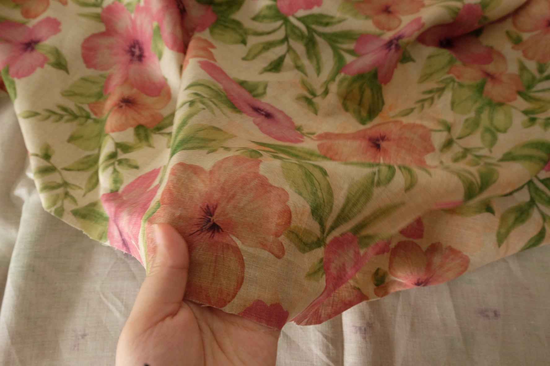 Pink Floral Pure Linen Fabric – 1.6 yd