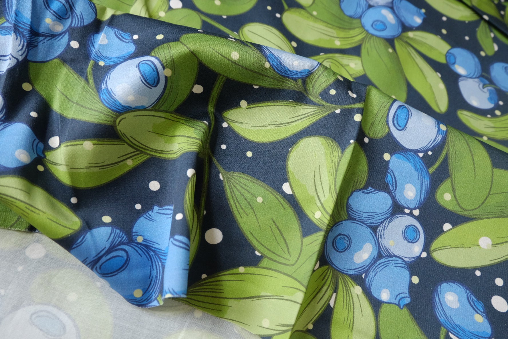 Blueberry Botanical Stretch Cotton Sateen Fabric - 3.28 yd