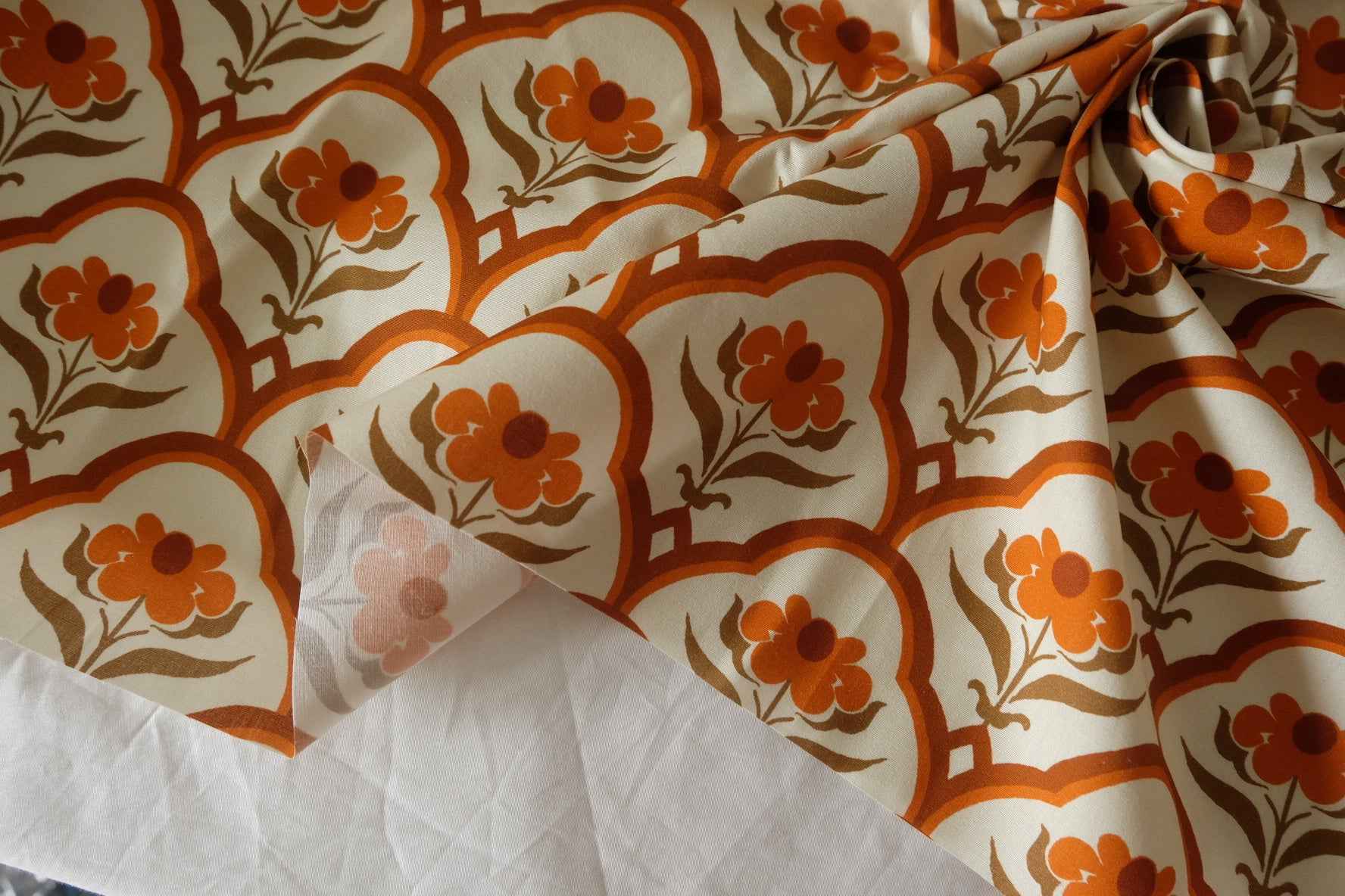 Retro Orange Floral Arch Cotton Poplin Fabric – 3.3 yd