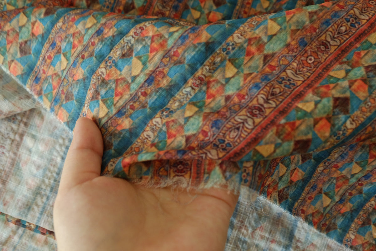 Teal Mosaic Stripe Linen Cotton – 2.2 yd