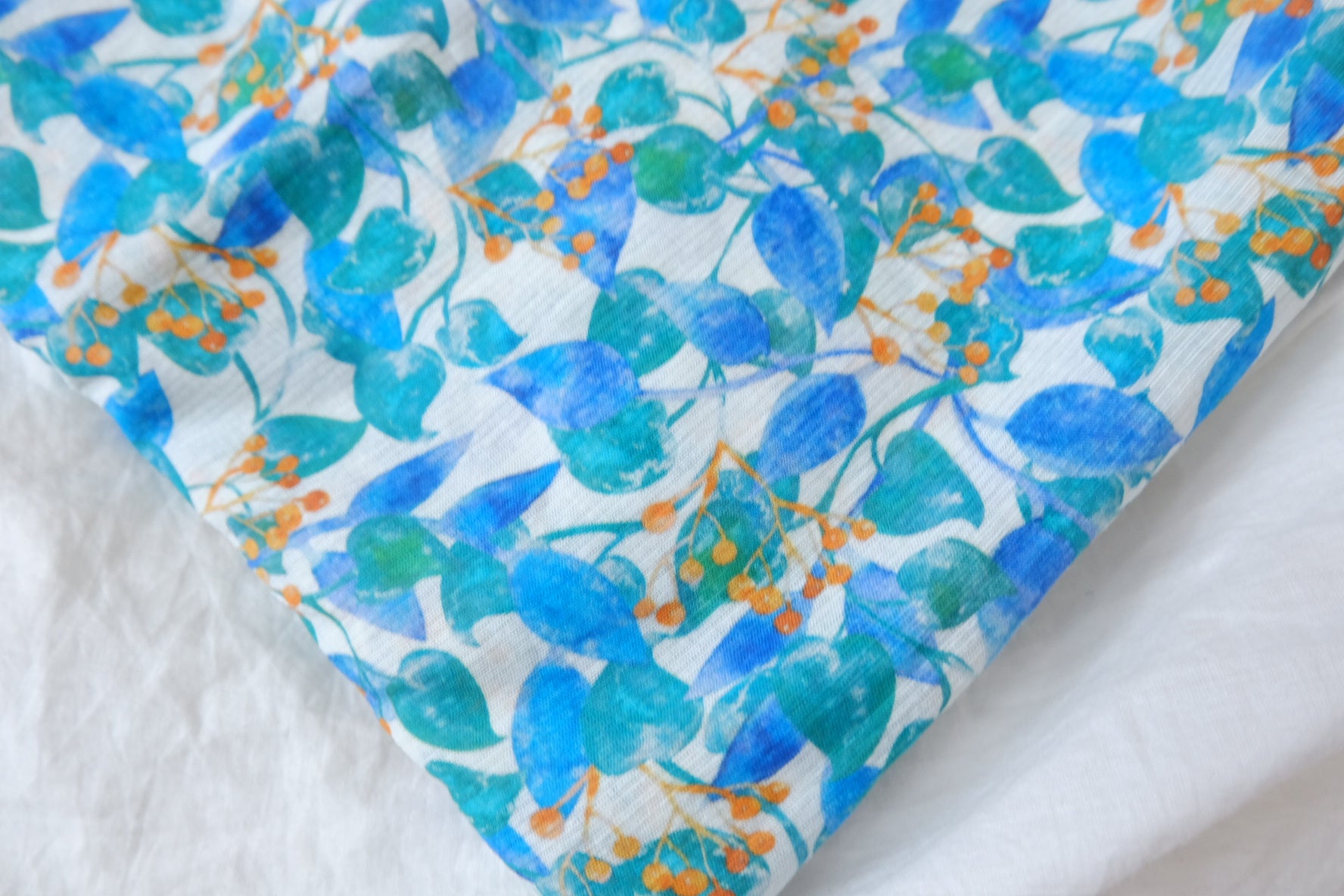Blue Green Botanical Cotton Linen, 1.7 Yards