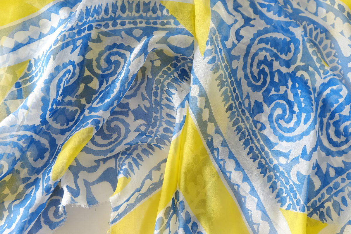 Blue & Yellow Silk Georgette — 3.28 yd