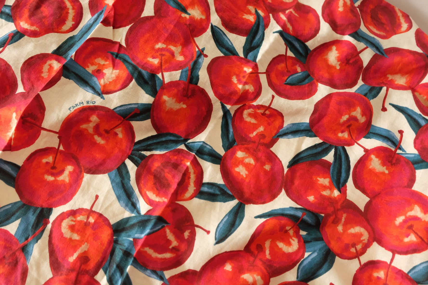 Farm Rio Style Cherry Print Linen Cotton Fabric - 2.4 yd