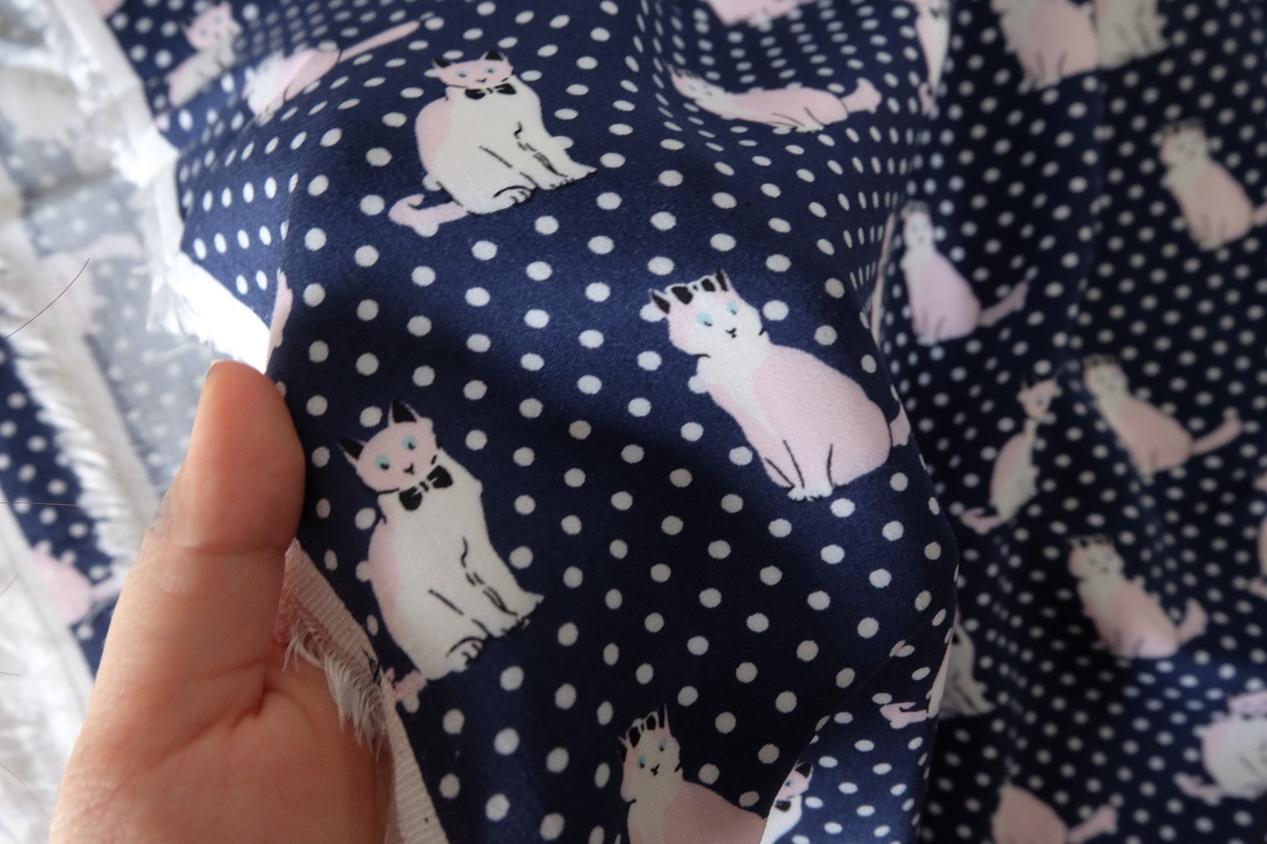 Navy Polka Dot Cat Soft Cotton Fabric – 2.73 yd